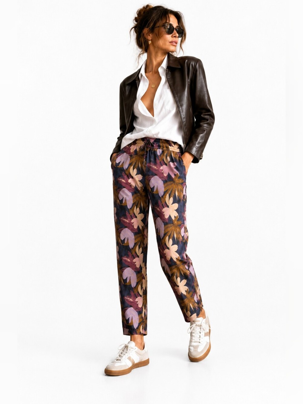 Scotch & Soda Wild Flower Print Jogger Pants Mauve Navy Size 1